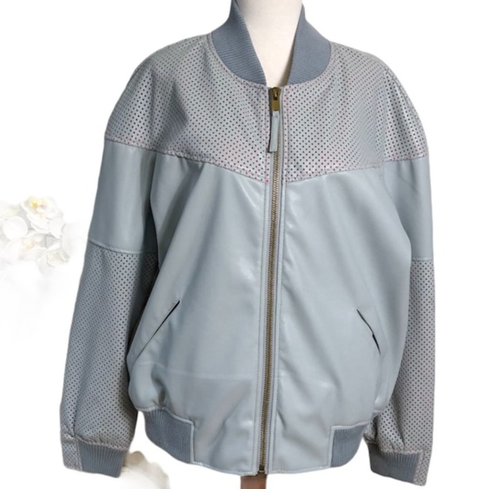 TopShop Blue Faux Leather Bomber Jacket NWT - Picture 1 of 6